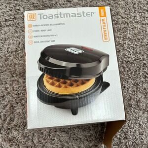 Toastmaster Mini Waffle Maker Black 4-Inch Belgian Waffles Nonstick TM-202WM NEW